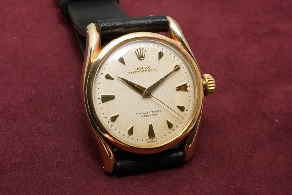 ロレックス OYSTER PERPETUAL Ref-6090YG Bombay Case White Waffle Dial（RO-19／1953年)の詳細写真4枚目