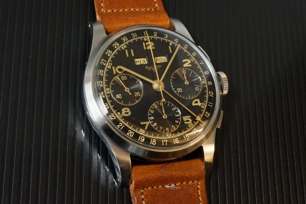 HENRI BLANC GENEVE Triple Date クロノグラフ Black gilt Near Mint!（ヘンリ　ブラン／1940ｓ)の詳細写真2枚目