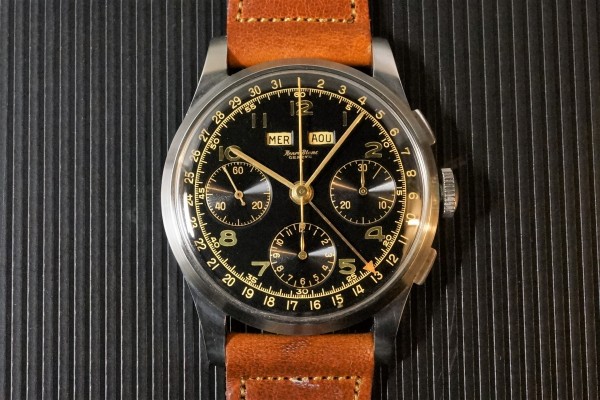HENRI BLANC GENEVE Triple Date クロノグラフ Black gilt Near Mint!（ヘンリ　ブラン／1940ｓ)の詳細写真3枚目