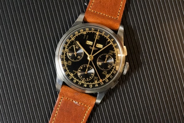 HENRI BLANC GENEVE Triple Date クロノグラフ Black gilt Near Mint!（ヘンリ　ブラン／1940ｓ)の詳細写真4枚目