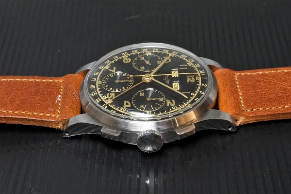 HENRI BLANC GENEVE Triple Date クロノグラフ Black gilt Near Mint!（ヘンリ　ブラン／1940ｓ)の詳細写真6枚目