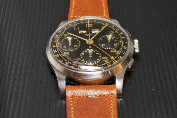 HENRI BLANC GENEVE Triple Date クロノグラフ Black gilt Near Mint!（ヘンリ　ブラン／1940ｓ)の詳細写真9枚目