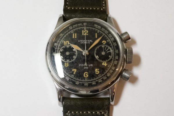 UNIVERSAL GENEVE COMPUR 30 Black Gilt Dial（CH-01／１９４０年)の詳細写真6枚目