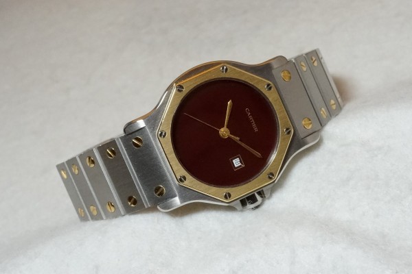 レディース カルティエ SANTOS OCTAGON YG/SS LM Burgundy（CL-19／1980s)の詳細写真1枚目