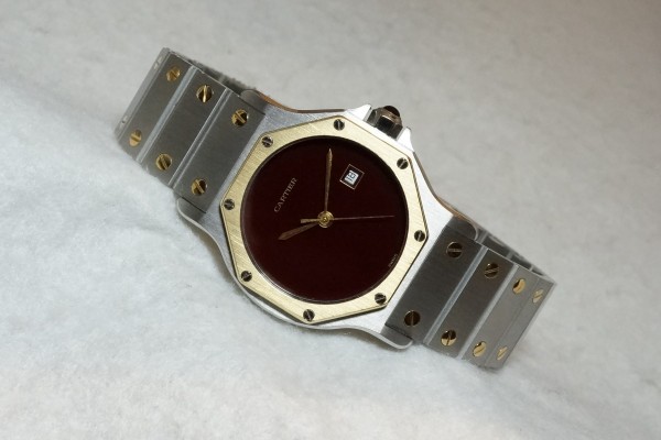 レディース カルティエ SANTOS OCTAGON YG/SS LM Burgundy（CL-19／1980s)の詳細写真2枚目