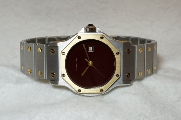 レディース カルティエ SANTOS OCTAGON YG/SS LM Burgundy（CL-19／1980s)の詳細写真3枚目