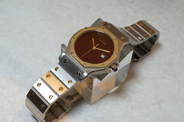 レディース カルティエ SANTOS OCTAGON YG/SS LM Burgundy（CL-19／1980s)の詳細写真5枚目