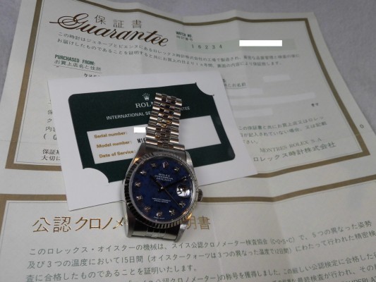 ロレックス デイトジャスト Ref-16234 Sodalite 10P Dial Sir-W（DR-17／1995年)の詳細写真6枚目