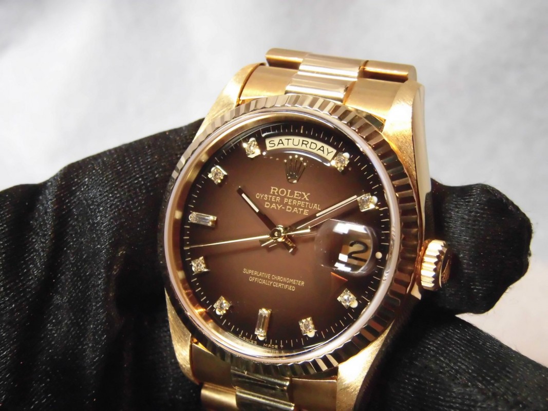 ロレックス Daydate 18238 Brown Gradation 10P Dial Sir-A（RD