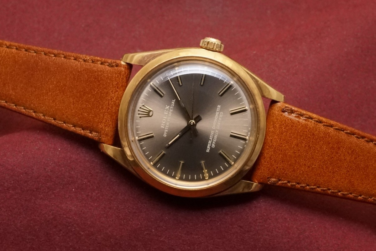 ロレックス OYSTER PERPETUAL Ref-1002 18KYG Gray Gold Dial(RO-217/1972年)