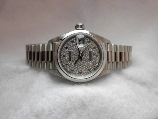 レディース ロレックス  69166  PT  Rainbow Pave Dial（LR-74／1988年)の詳細写真4枚目