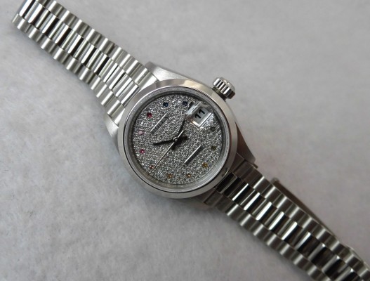 レディース ロレックス  69166  PT  Rainbow Pave Dial（LR-74／1988年)の詳細写真6枚目