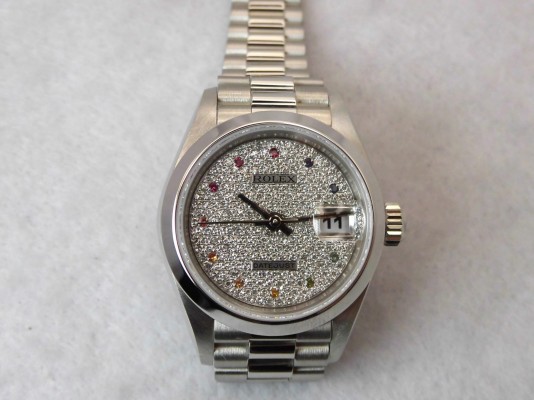 レディース ロレックス  69166  PT  Rainbow Pave Dial（LR-74／1988年)の詳細写真8枚目