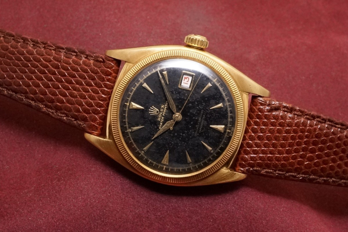 ロレックス デイトジャスト Ref-6075YG Big Bubble Black Gilt Dial Rare!(RO-310/1953年)