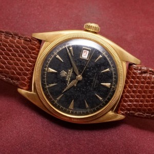 ロレックス デイトジャスト Ref-6075YG Big Bubble Black Gilt Dial Rare!