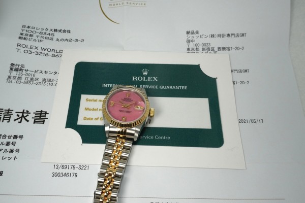 レディース ロレックス Ref.69173 SS/YG Pink Jade Dial（LR-86／1997年)の詳細写真9枚目