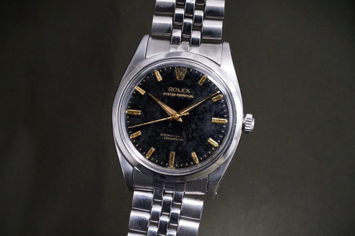 ロレックス BIG OYSTER PERPETUAL Ref-6614 Black Gilt Dial Rare!(RO-373/1957年)